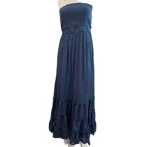 Miss Avenue Ladies S Navy Blue Maxi Dress Sleeveless Elastic Top Ruffled Boho
